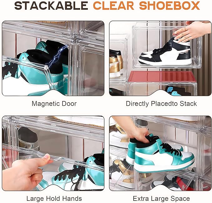 MMBABY 12 Pack Acrylic Clear Shoe Boxes Side Open Clear Plastic Stackable Sneaker Storage For Sneakerhead.Fits US Size 15