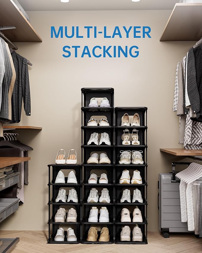 HAIXIN 14 Tier Vertical Black Shoe Rack for Front Door Entrance - Tall Shoe Organizer for Small Spaces, Closet Narrow Small Shoe Shelf Cabinet Free Standing Racks Holder Stand