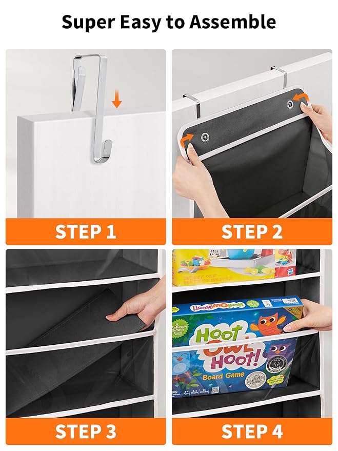 Toy Stuffed Animal Storage, Over The Door Organizer W/Clear View Windows, Black