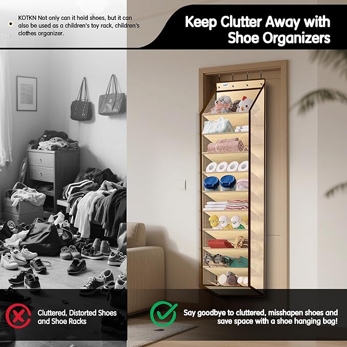 Kotkn 10 Tier Over The Door Organizer, Beige