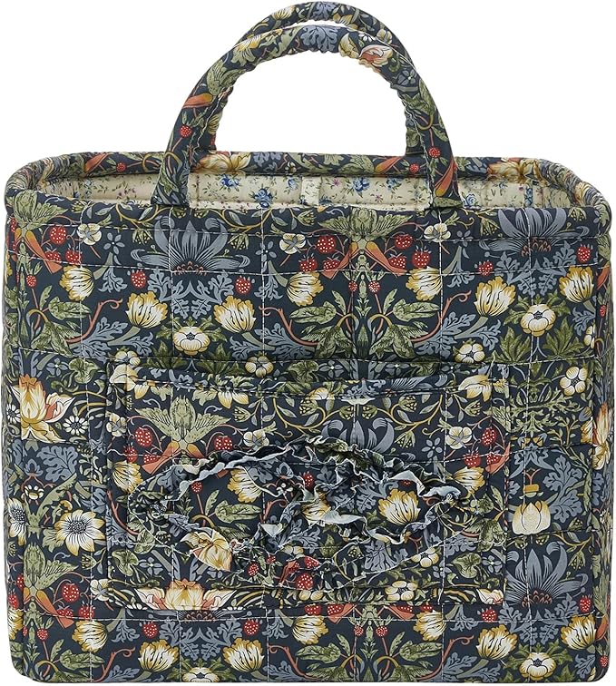 Quilted Fabric Storage Baskets with Handles, Blue