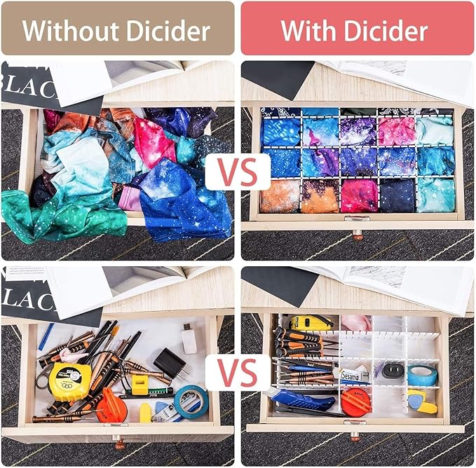 18Pcs Drawer Dividers, Adjustable Drawer Organizer for Socks, Dresser White