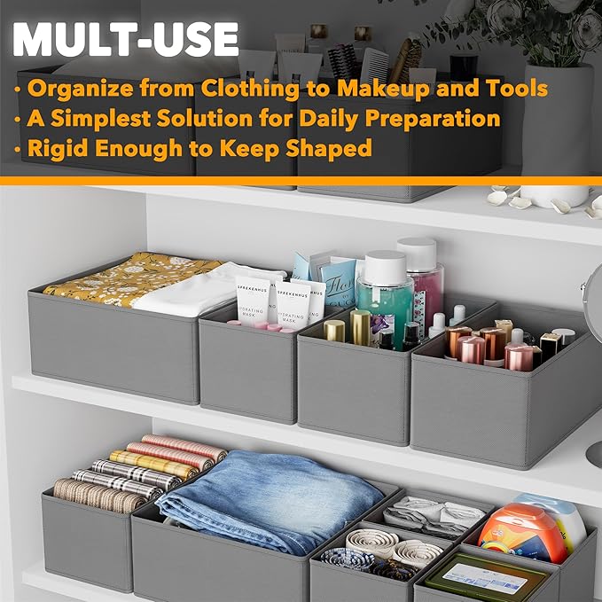 Drawer Organizer Clothes, 12 Pack Dresser Organizer Bins for Nursery, Grey
