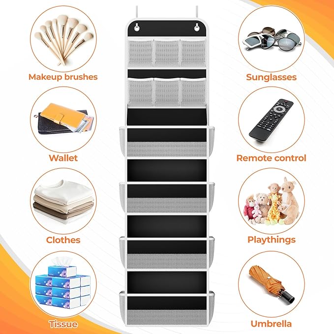 6-Tier Over the Door Organizer with Mesh Pockets, Black