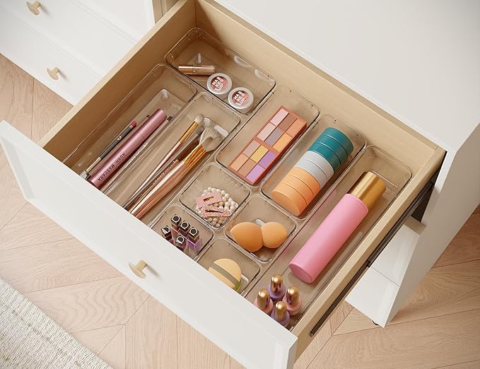 DCA 14 PCS Clear Drawer Organizer, Acrylic Makeup Organizers, Vanity Drawer Organizer Trays, Bathroom Organizers and Storage Bins Ideal Gift for Her