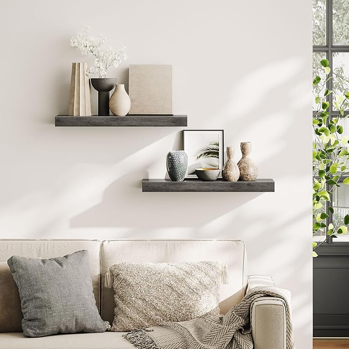 Floating Shelves for Wall, Wall Mounted Shelf Set of 2, Charcoal Gray BC60BJ01