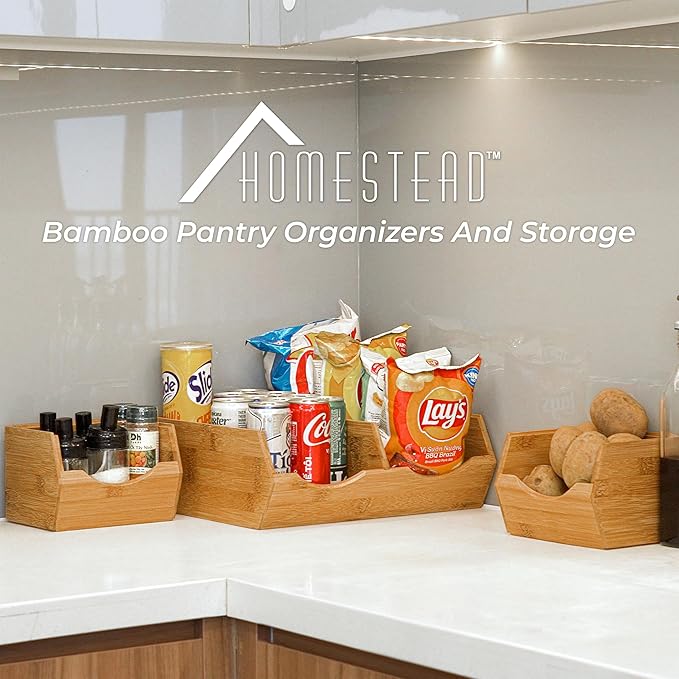 Bamboo Pantry Storage Bins, Potato & Onion Storage Bin for Pantry Organizers