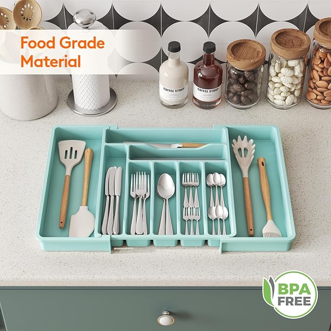 Utensil Organizer for Kitchen Drawer, Turquoise