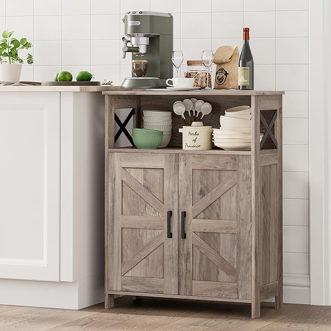 Homhedy Farmhouse Bathroom Storage Cabinet with 2 Doors, Toilet Paper Cabinet with Adjustable Shelf, Small Bathroom Cabinet for Kitchen/Laundry/Living Room, 11.8 x 23.6 x 31.5 Inches, Greige