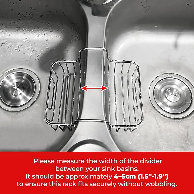 BuleVina Stainless Steel Sponge Holder for Kitchen Sink - Never Rust Hanging Saddle Double for Soap Kitchen Sink Caddy 2.2 inch, Rustproof Organizer for Dishwashing and Brush Drying