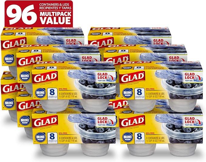 Glad GladWare Mini Round Food Storage Containers with Lids, 12 Pack