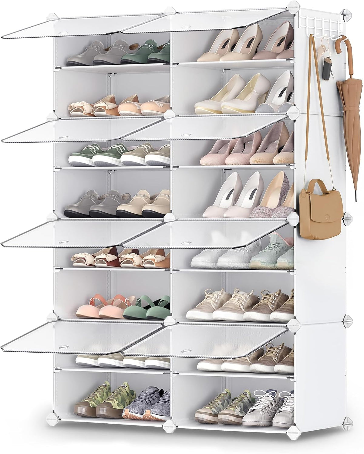 Shoe Rack, 8-Tier with Doors, 32-Pair Storage Cabinet