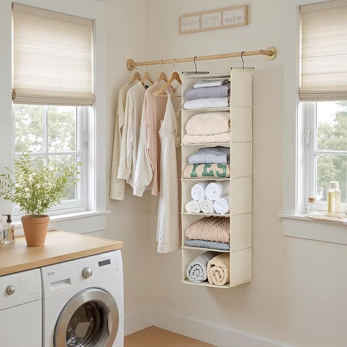 SAYS 6 Shelf Hanging Closet Organizers and Storage, Beige