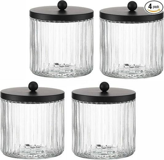 4-Pack Glass Qtip Holder Dispenser Set for Cotton Ball, Swab, Round Pads