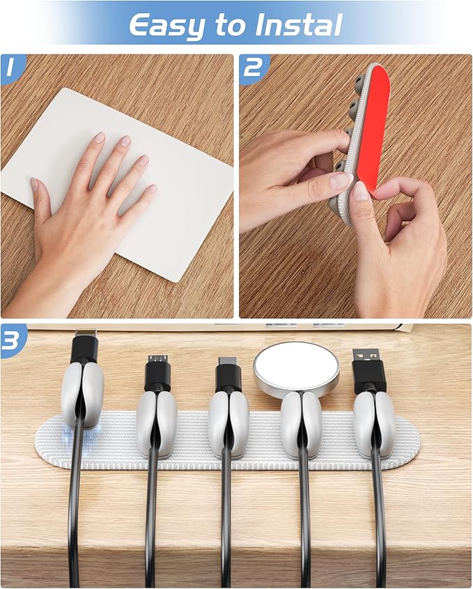 5-Pack Magnetic Cable Clips Cord Organizer, Smoothly Adjustable, Grey