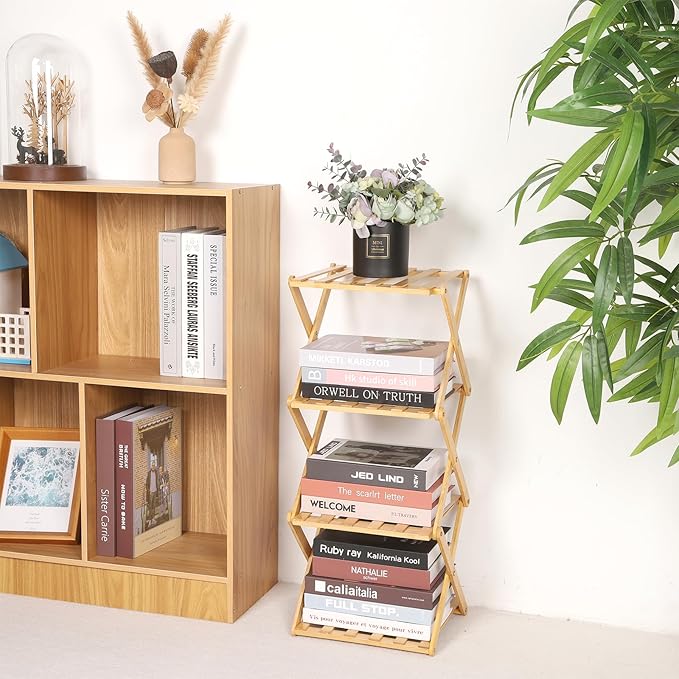 Bamboo Shoe Rack 4 Tier Foldable Shoe Rack Vertical Bamboo Shoe Organizer Free Standing Shelf for Entryway, Closet, Bedroom, Wood Color