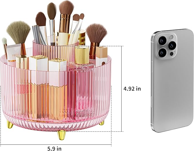 Clear Rotating Makeup Organizer Countertop for Vanity, Transparent Pink