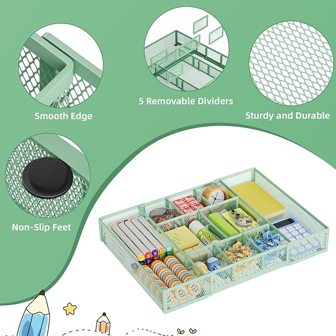Expandable Desk Drawer Organizer, Expandable-Green