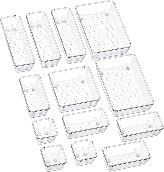 13-Piece Drawer Organizers with Non-Slip Silicone Pads