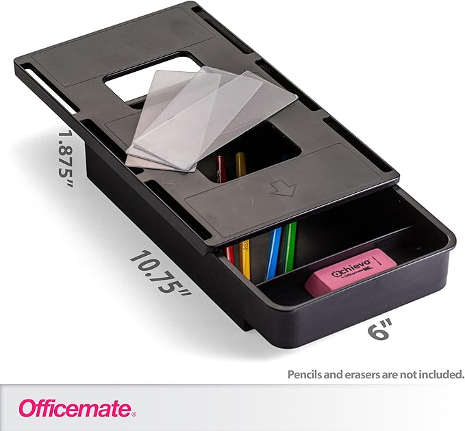 Officemate Medium Self-Adhesive Under Desk Drawer, Black, 6" x 10.75" x 1.875" (22532)