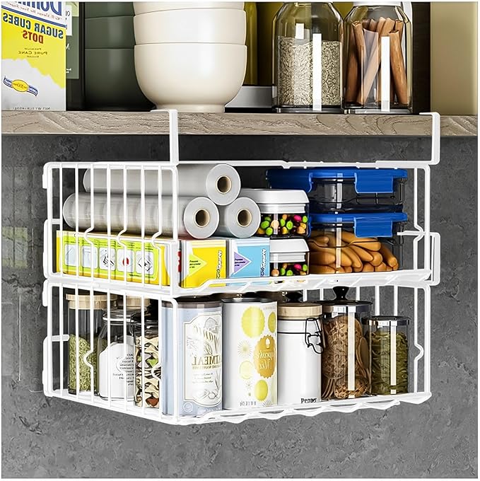 Under Shelf Basket Storage 2Pack, 12.6in Metal Under Cabinet Shelf
