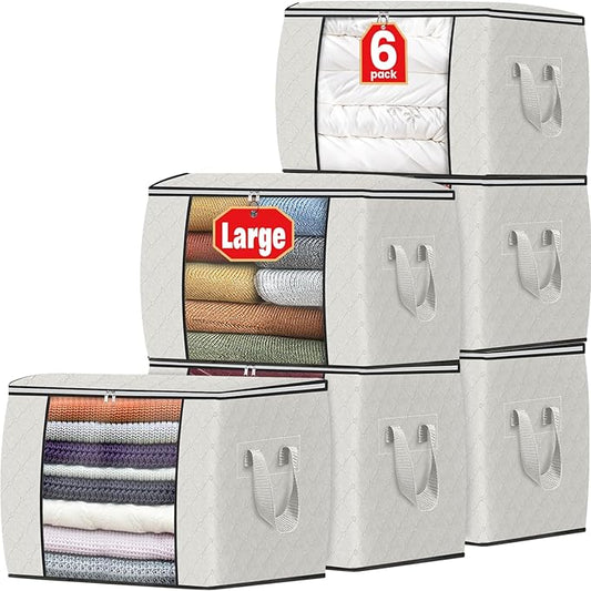 Fab totes 24 Gallons Clothes Storage, 6 Pack,Ivory