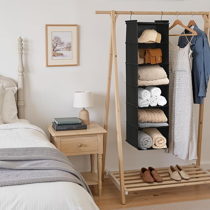 SAYS 6 Shelf Hanging Closet Organizers and Storage, Black