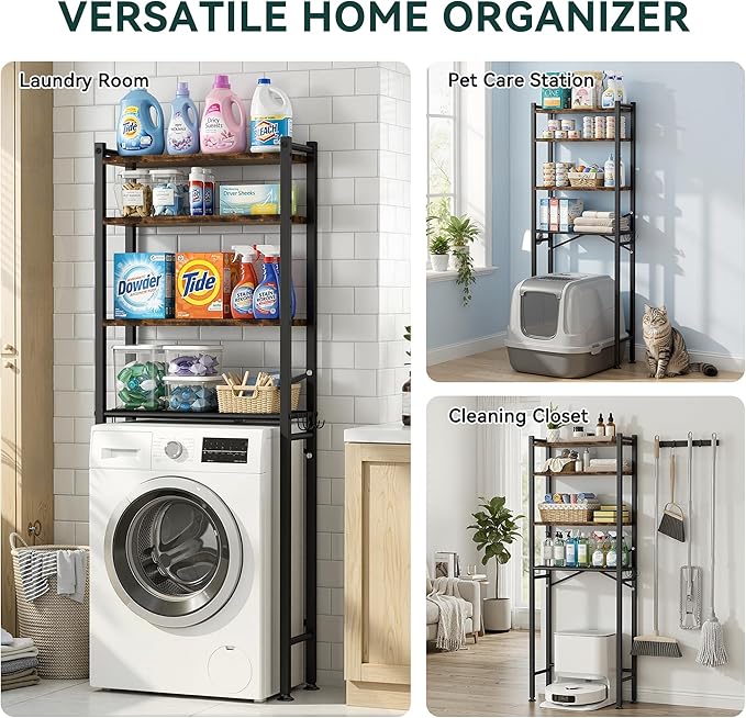 4-Tier Over The Toilet Storage with Paper Holder and 4 Hooks
