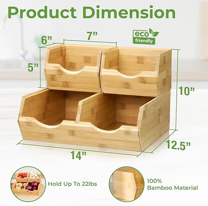 Bamboo Pantry Storage Bins, Potato & Onion Storage Bin for Pantry Organizers