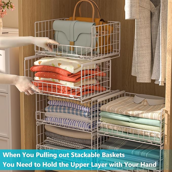 4-Tier Sliding Closet Organizers and Storage Shelves, White