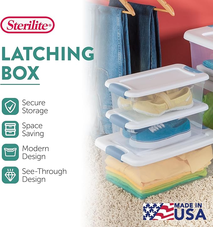 36-Pack Latching Box, Under Bed Storage Bins with Lids, Clear Plastic, 6 Quart