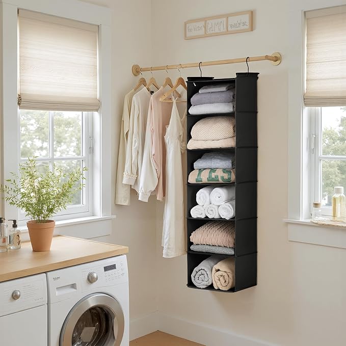SAYS 6 Shelf Hanging Closet Organizers and Storage, Black