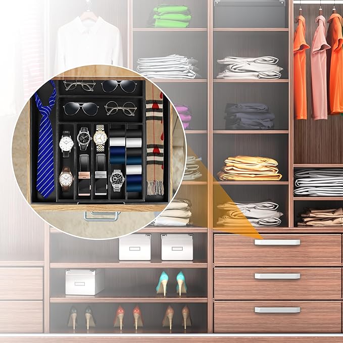Large Premium Bamboo Silverware Organizer, 7-9 Slot, Black