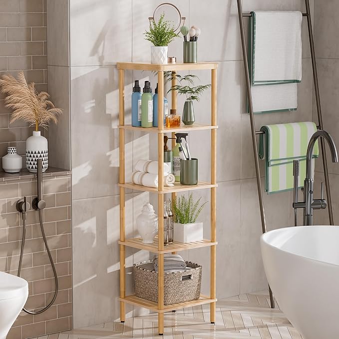 5-Tier Bamboo Bathroom Shelf, Bathroom Standing Shelves