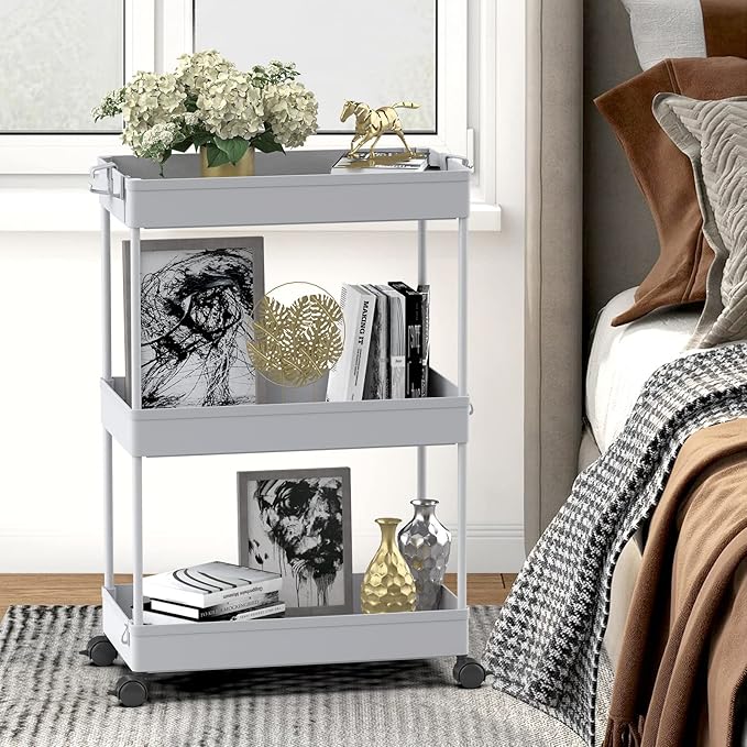 3 Tier Rolling Cart with Wheels, Gray