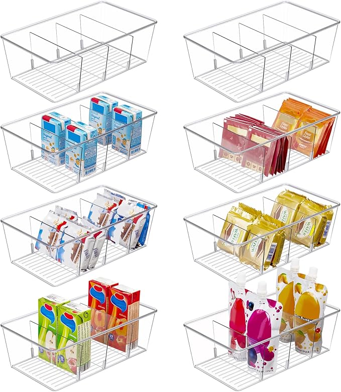 8 Pack Food Storage Organizer Bins, Clear Plastic Bins for Pantry, Kitchen