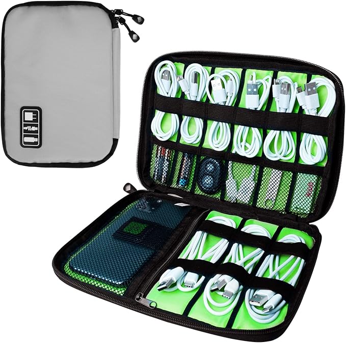 Lcsmaokin Electronics Organizer Travel Case,Electronic Accessories Storage Bag,Portable Waterproof Cable Organizer Bag,Travel Cord Organizer Bags for Small Charging Cord Storage,SD Card-Grey Green