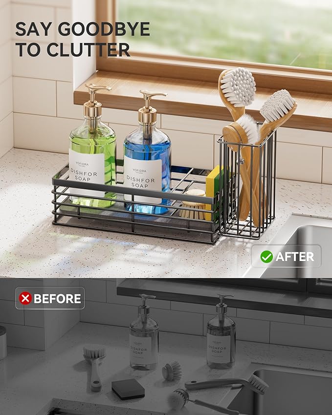 Sponge Holder for Kitchen Sink, Sink Caddy Organizer with Stone Drying Mat