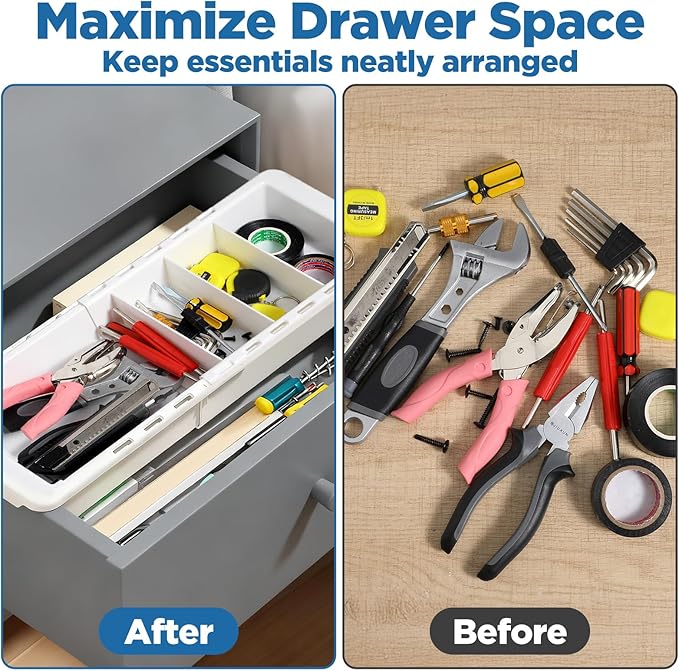2pcs Drawer Organizer Expandable with Insert Adjustable Drawer Storage Tray Desktop Drawers Dividers to Organize and Store desk drawers organizer tray for Bathroom Office Kitchen