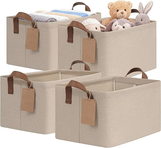 4 Pack Storage Baskets for Shelves, Foldable Closet Organizer Bins with Handles