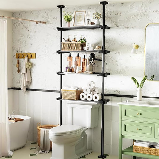 Over The Toilet Storage Shelf, 4-Tier Adjustable Bathroom Organizer, Black