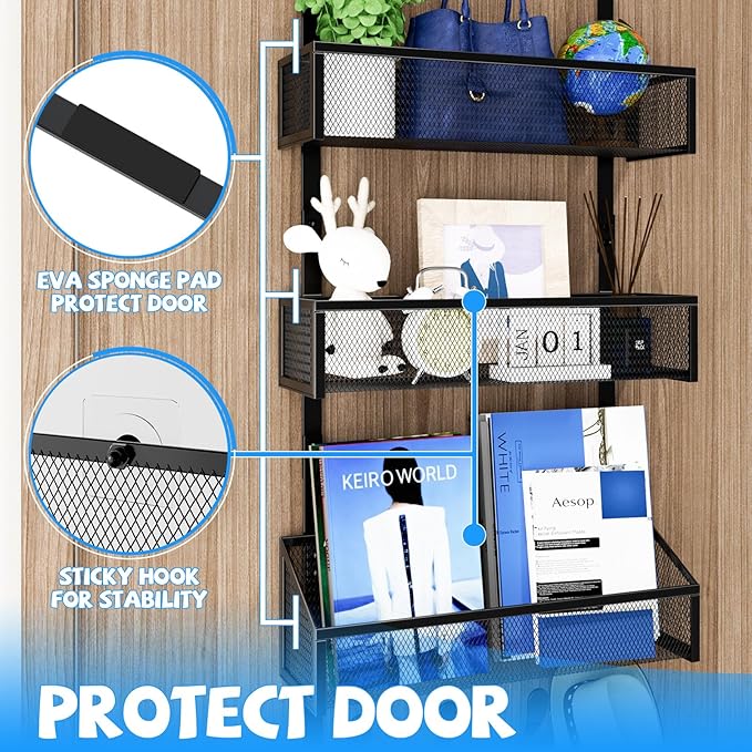 Over The Door Hooks Organizer, Black, 4-Tier