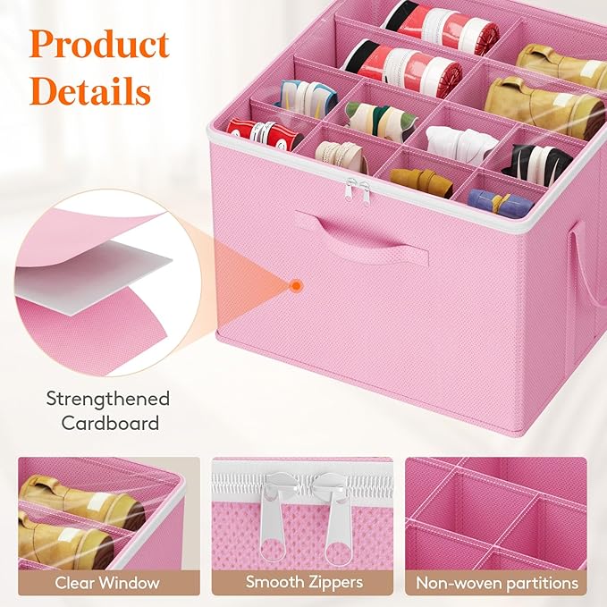 Lifewit 4 Pack Shoe Storage Organizer for Closet, Large Shoe Box Storage Containers with Clear Cover, Foldable Storage Bins Fit for Boots Fits 48-64 Pairs (Each 12-16 Pairs) Pink