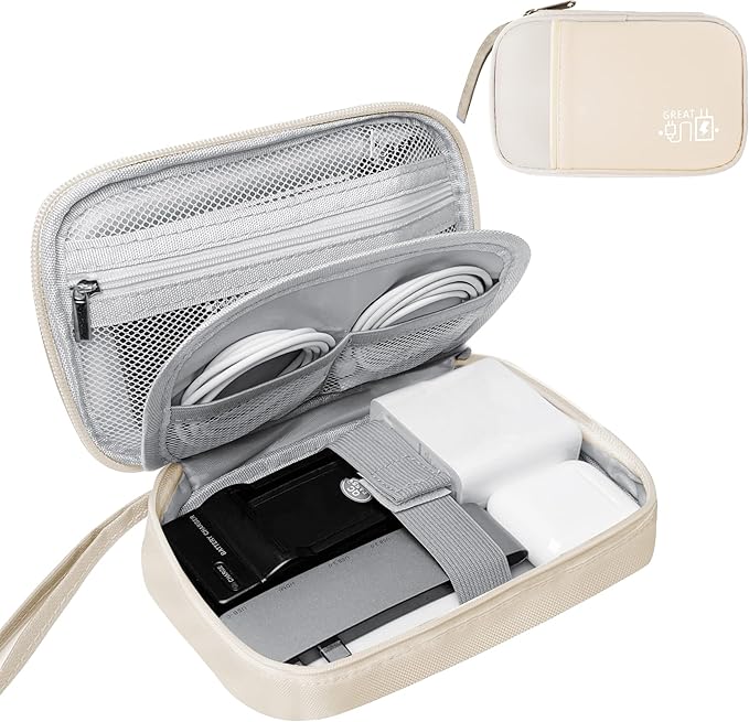 Lcsmaokin Electronics Travel Organizer,Portable Waterproof Electronic Travel Storage Bag for Small Charging Cord Storage,Charger,Small Electronics,SD Card etc,for Travel,Business -Beige