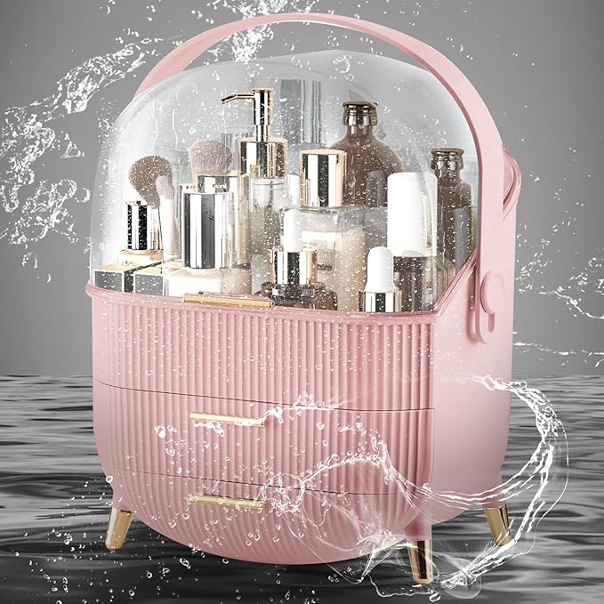 Makeup Organizer for Vanity, Large Capacity Skincare Cosmetic Organizer Countertop with 2 Drawers, Cosmetic Display Cases Makeup Storage Box for Bedroom, Bathroom, Ideal Gifts for Women(Pink)