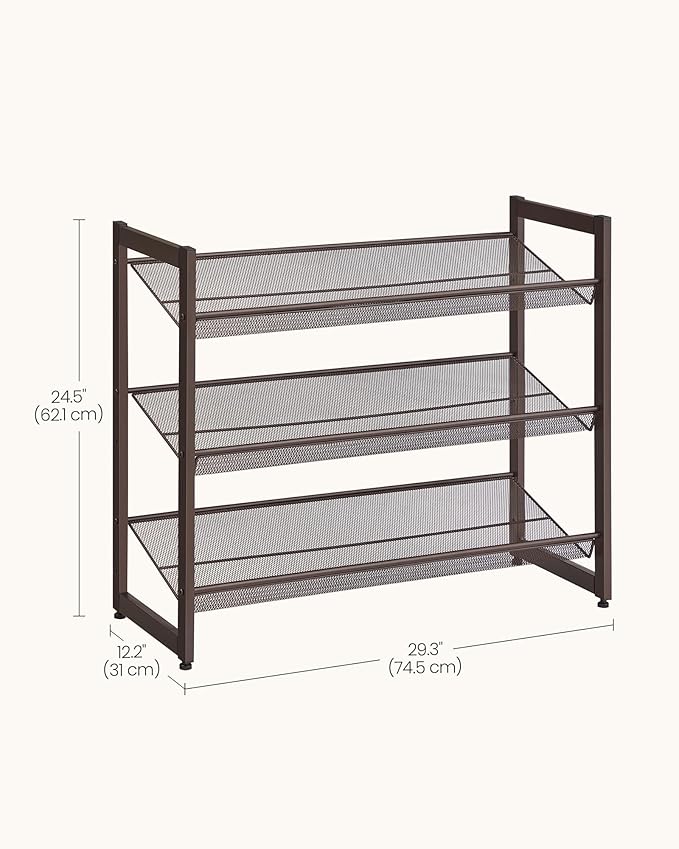 HOME 3-Tier Stackable Shoe Rack, Metal Shoe Organizer for Closet, Entryway