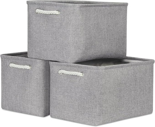 Bidtakay Storage Baskets Gray 3 Pack Shelf Baskets Collapsible Storage Bins