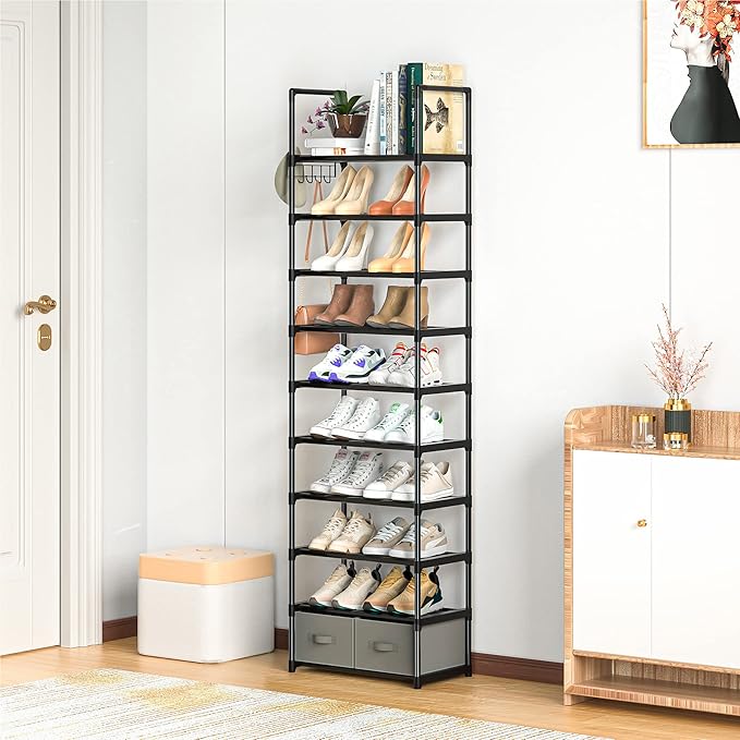 Tall Shoe Rack Narrow 10 Tier Shoes Rack 20 25 Pairs