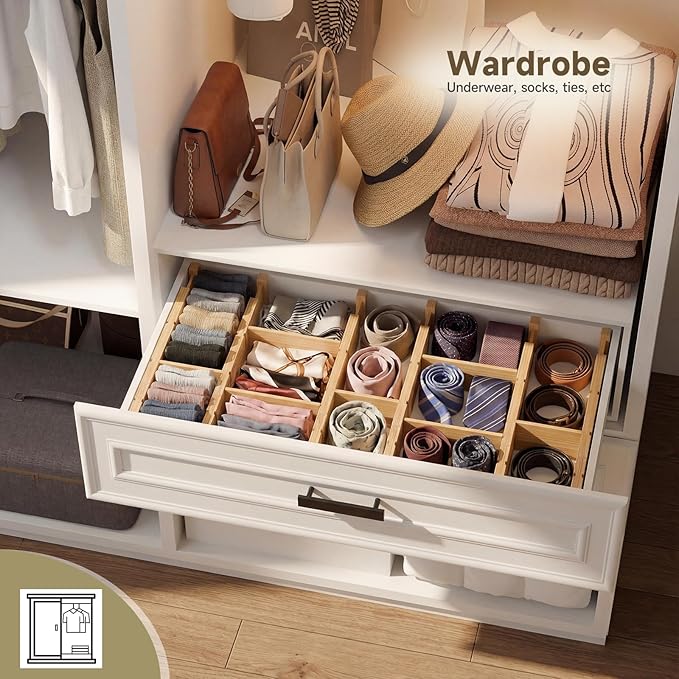Bamboo Drawer Dividers, Expandable Kitchen Drawer Organizer, Include 4 Dividers, 4 Small Inserts and 4 Medium Inserts for Home, Office, Dressers