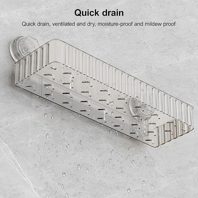 Adhesive Shower Caddy Suction Cup Shower Shelves for Inside Shower No Drilling Bathroom Organizers and Storage Wall Shelf Rack Clear(clear,square)